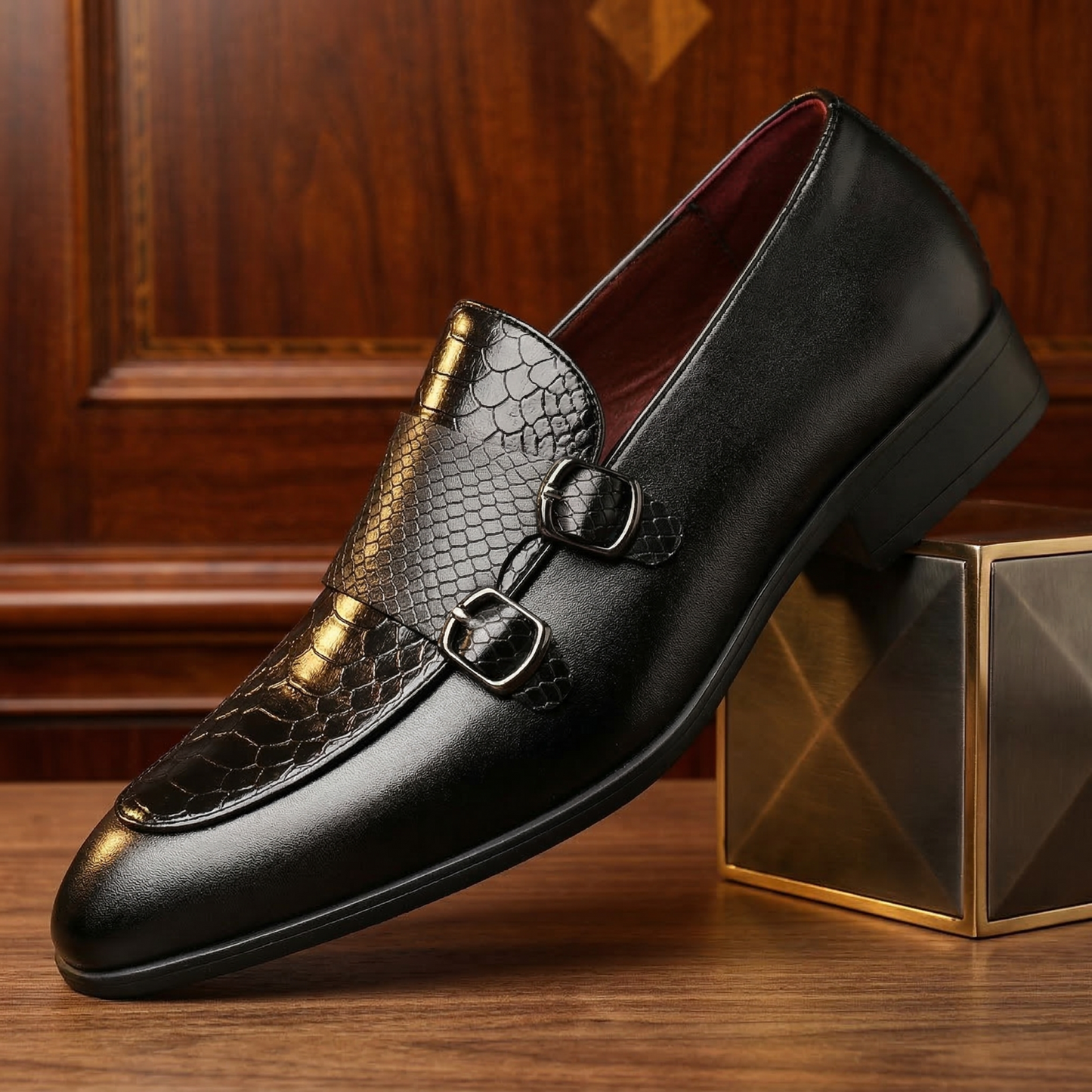 Giovanni Leather Croc Loafers