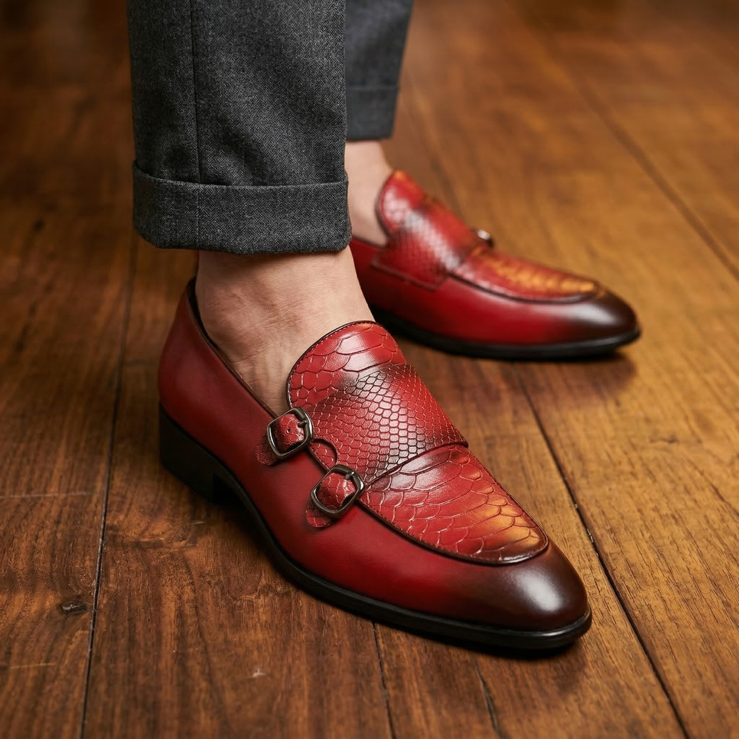 Giovanni Leather Croc Loafers